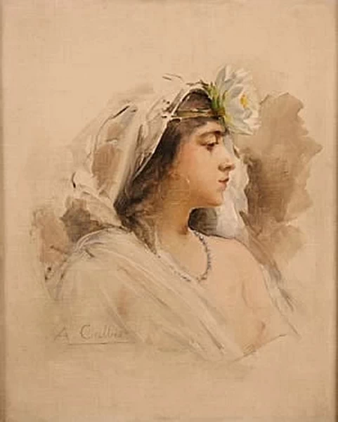 Giovane donna con fiori nei capelli